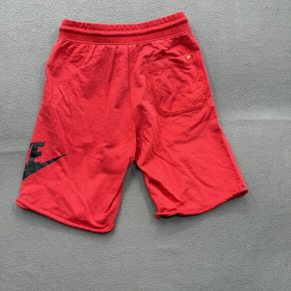Nike Shorts Mens Small Red Fleece Raw Hem Drawstring Big Swoosh Logo Athletic - Picture 2 of 8